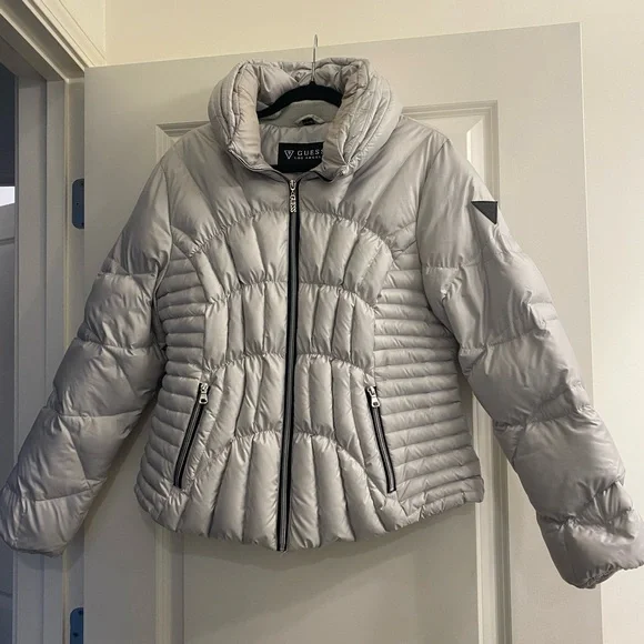 Guess Women's Light Gray Puffer Jacket - Picture 2 of 8